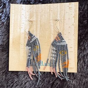 Sundance Handmade Gray and Peach Beaded Fringe earrings